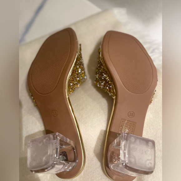 Brand New! Never been used Slides! With Gold decor and Clear Block heel! - Picture 7 of 8